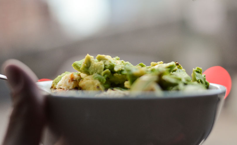 A classic lean body food: Avocado over scrambled egg whites.