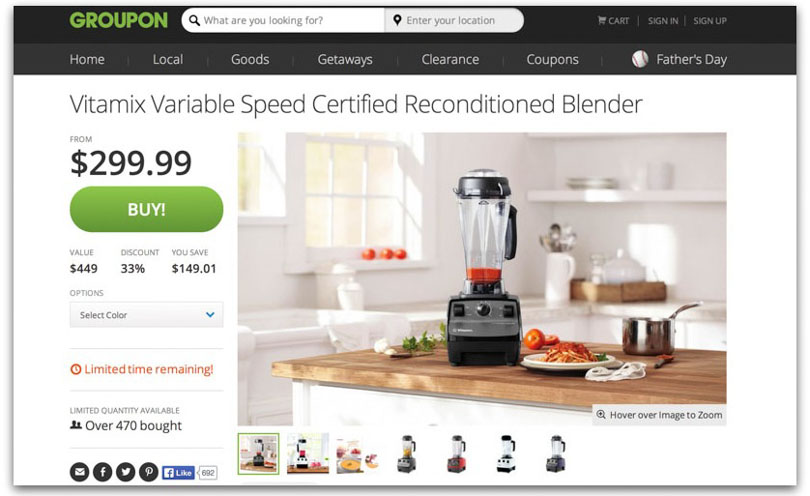 Screenshot of Vitamix deal on Groupon.