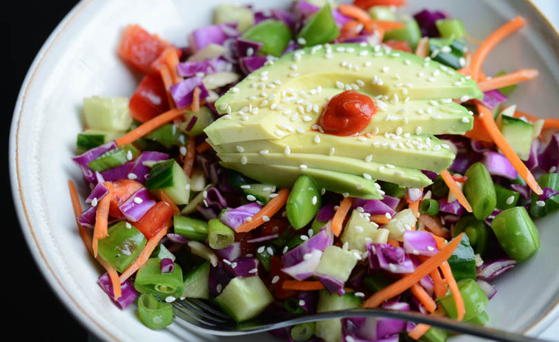 Asian slaw salad served.