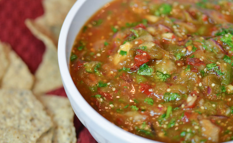 Zvi's smoky salsa featured with tortilla chips.