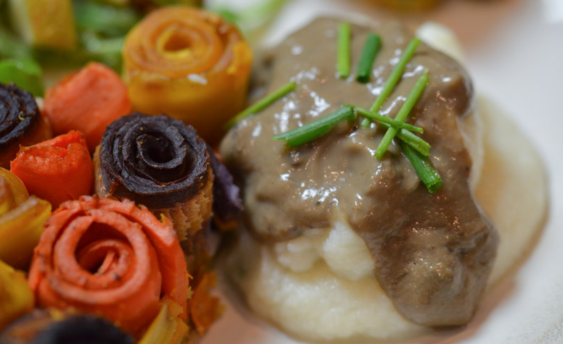 Mushroom gravy served over mash potatoes.