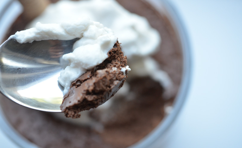 Spoonful of aquafaba chocolate mousse