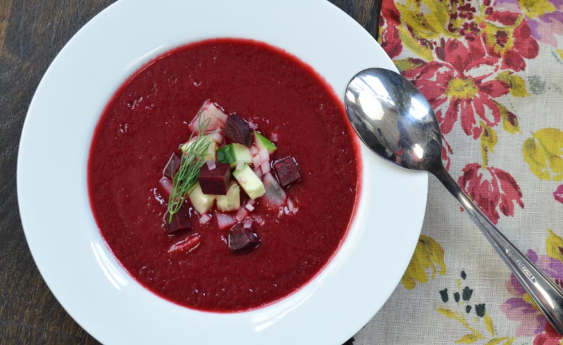 Beet borscht made in our Vitamix.