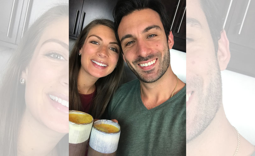 Shalva and Lenny toasting turmeric lattes in October 2017.