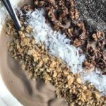 Chocolate peanut butter protein smoothie bowl.