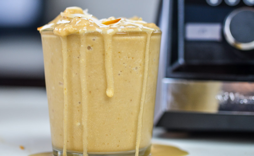 A frappuccino in front of a Vitamix A3500