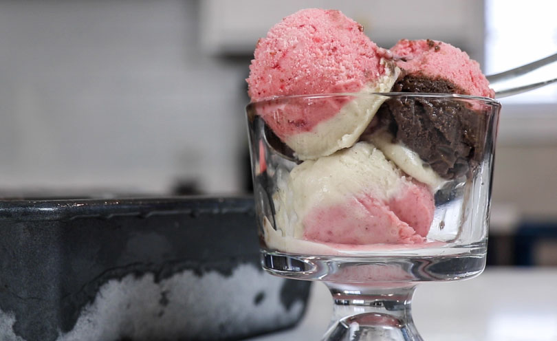 Neapolitan nice cream in a cup.