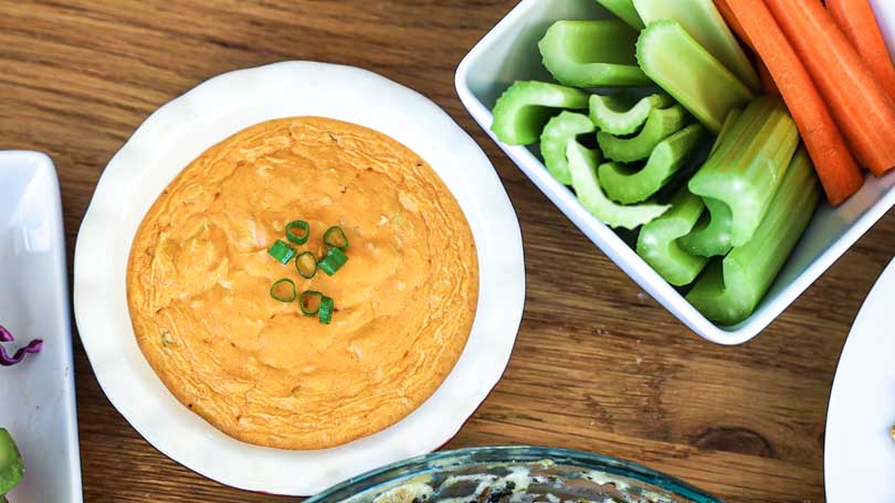 buffalo "chicken" dip made dairy free with artichokes