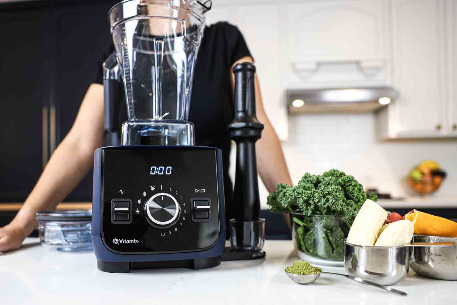 Blender with plant-based ingredients.