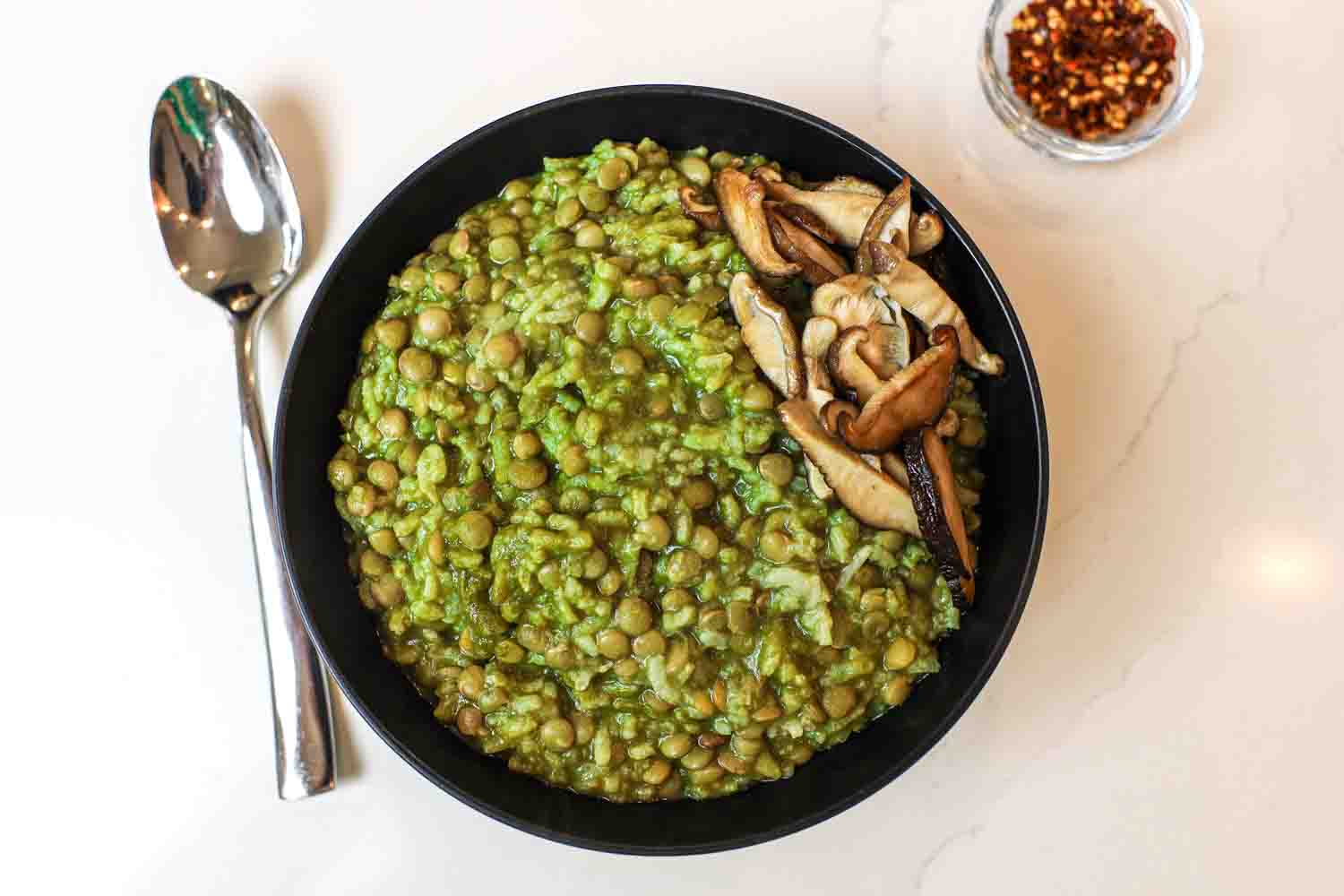Spicy Miso Green Lentil Soup